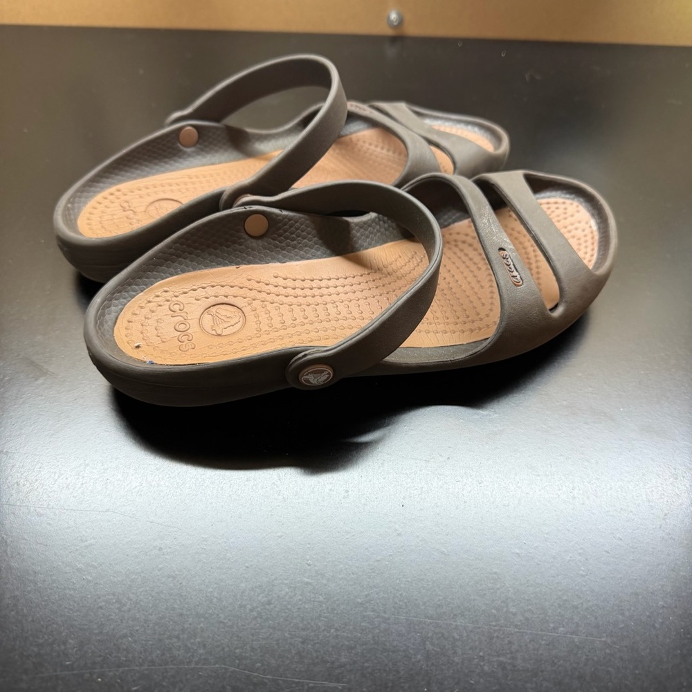 Crocs Cleo II Double Strap Adjustable Sandals 2-Tone Brown Womens Size 8 Slides - Picture 4 of 6